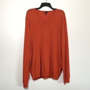 Gap Sweater Mens Size XL Orange V Neck Extra Fine Merino Wool Lightweight